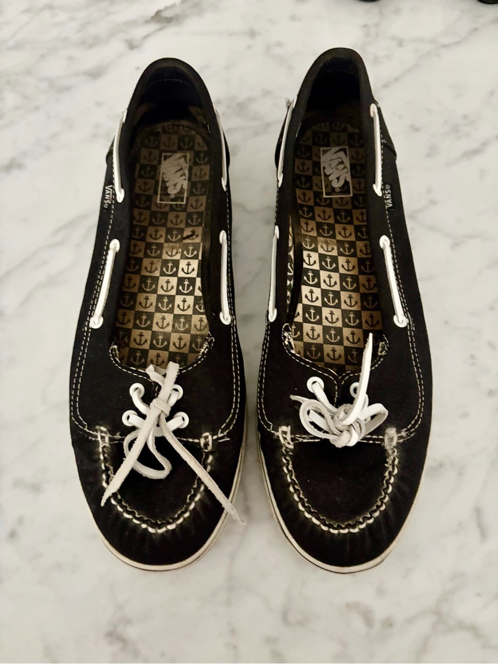 Vans Women's Black Canvas Boat Shoes with White Laces